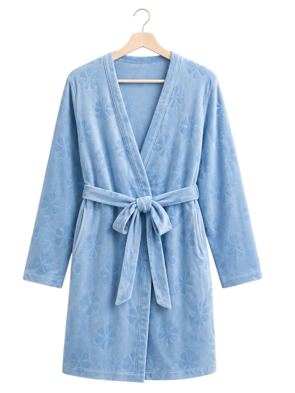 Kate Spade Plush Blue Floral Embossed Robe Belted Lounge Robe Soft Cozy Size M‎